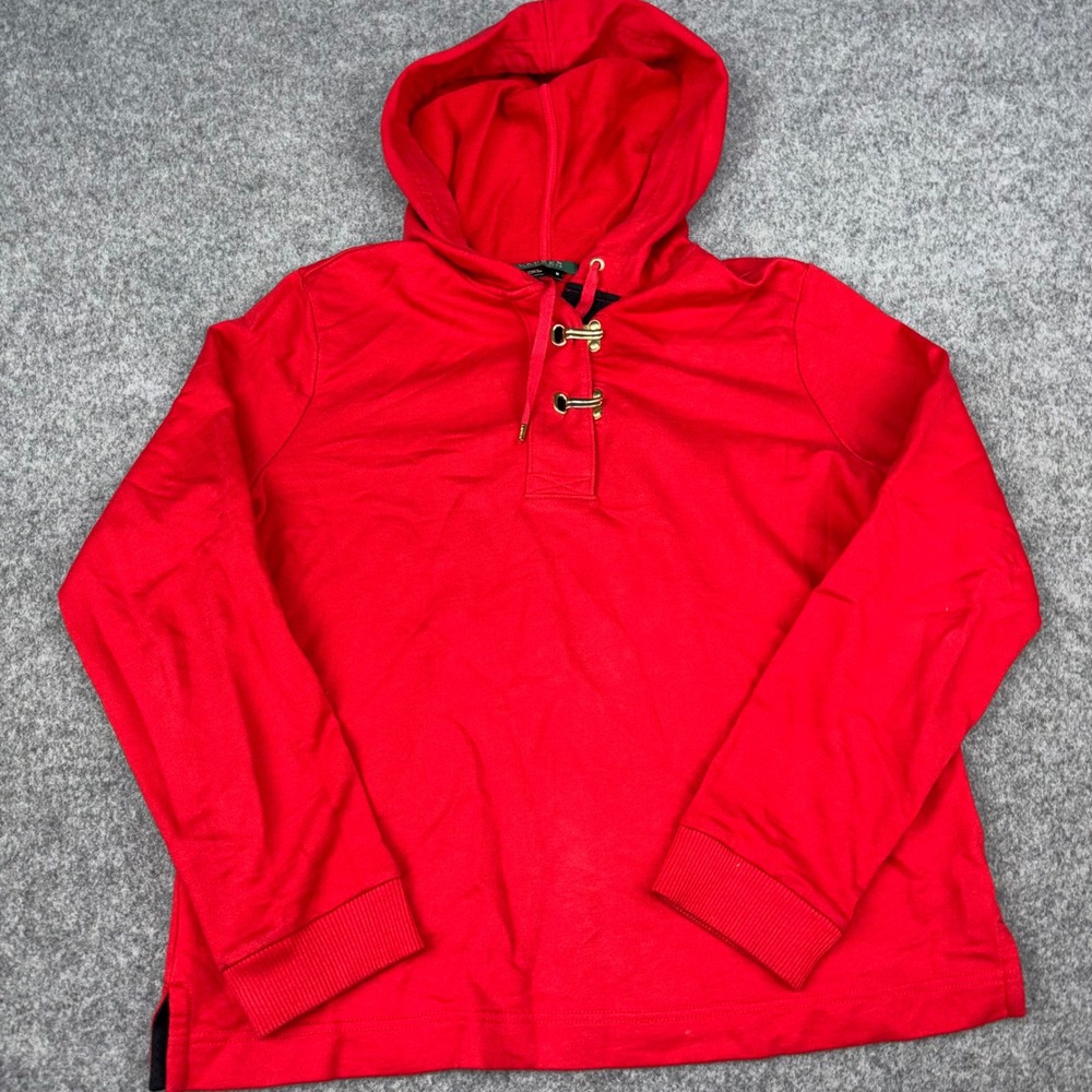 Lauren Ralph Lauren Hoodie Womens Medium Red Toggle Long Sleeve Cotton Pullover